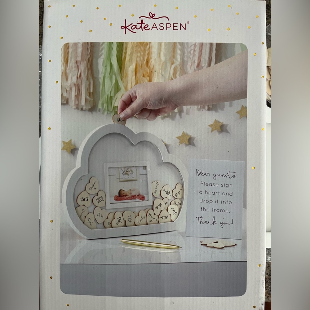 Kate Aspen Cloud Frame Guest Book with Wooden Hearts